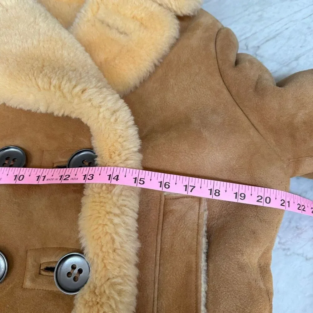 Coach Sheepskin Fur Coat in honey double-breasted plush shearling trim size M